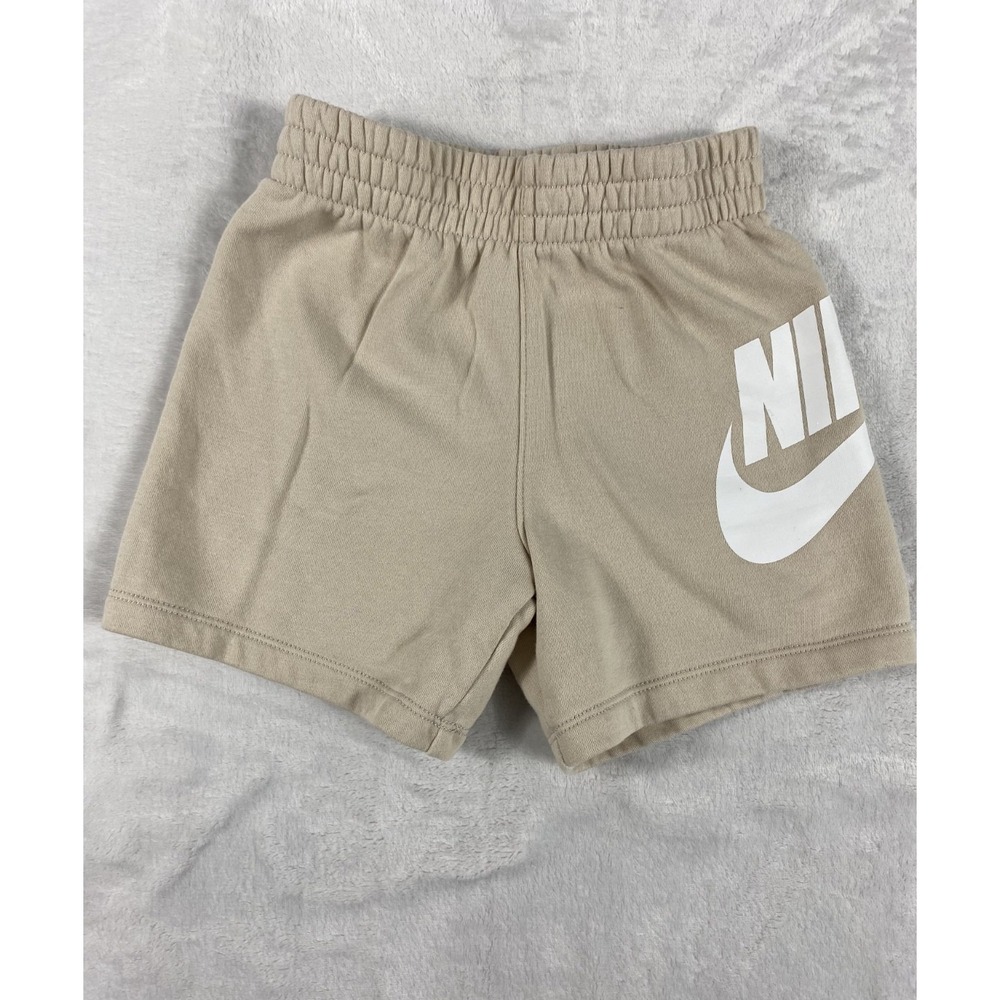 Nike Shorts Kids Sz 3-4 Y Light Beige Logo Elastic Waist Pull On French Terry‎